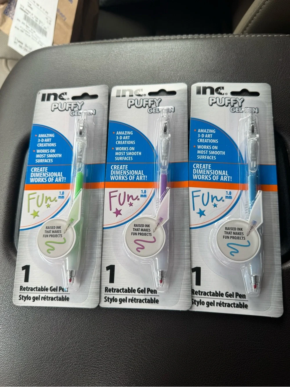 Inc. Puffy Gel Ink Retractable Pens - Green, Purple, Blue (3-pack)